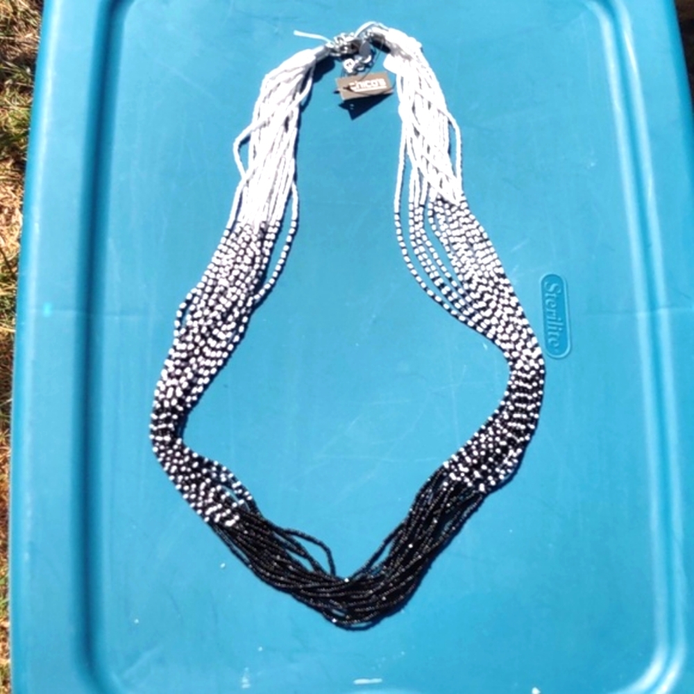 Chico's Black and white Ombre long multi strand bead necklace. New with tags.